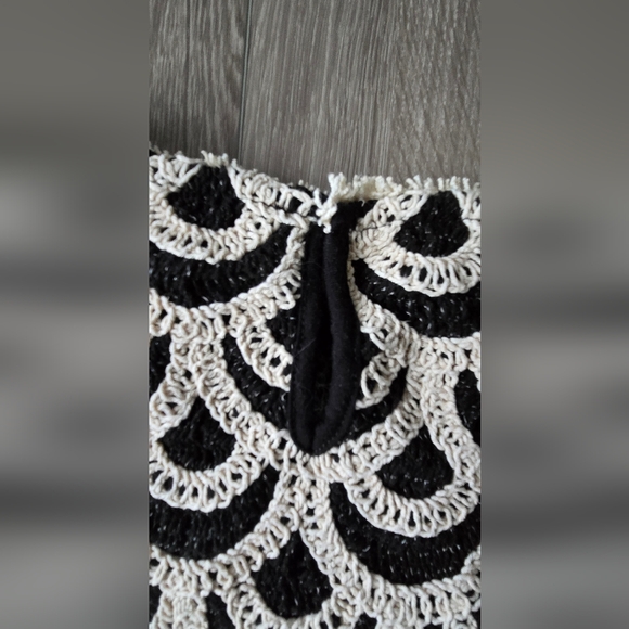 Mango MNG Crochet Lace Fringe Crop Top Black Cream Scallop Boho Festival M - Picture 5 of 14